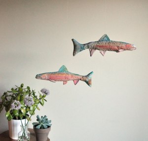 Annex Suspended - hanging art - rainbow trout, hand painted, hand made, hand crafted, made in Canada