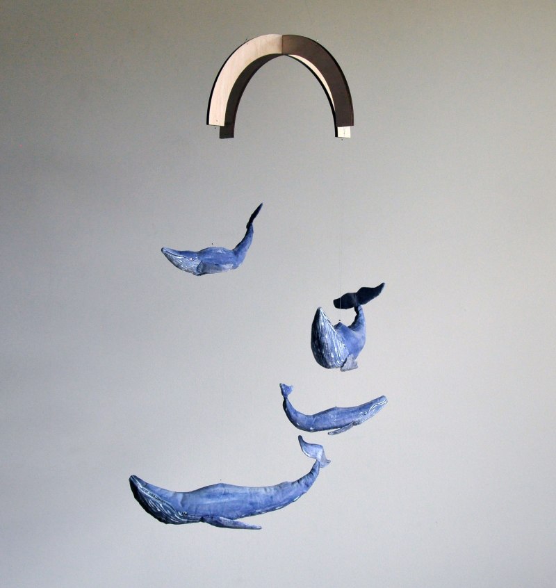Dive and Descend - Blue Whale Pod Handmade Mobile Art by Annex Suspended