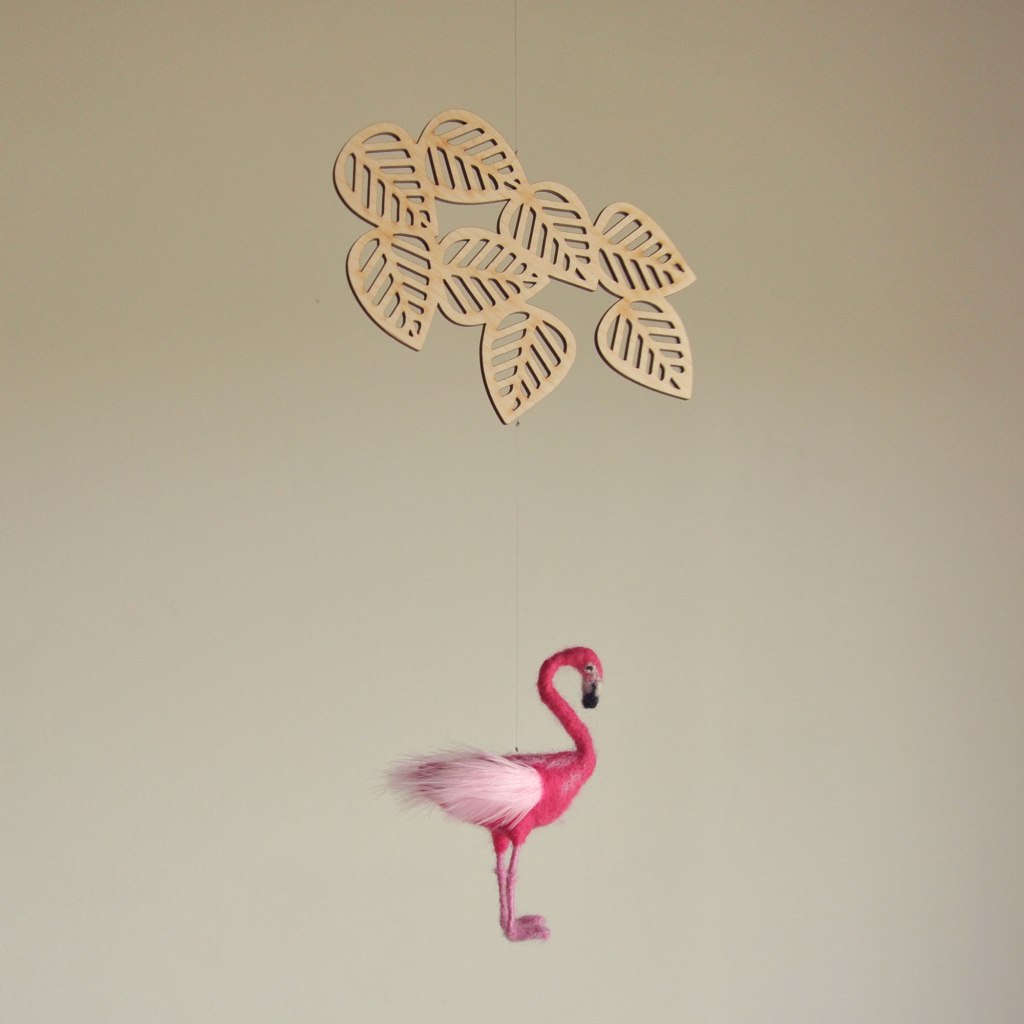 Annex Suspended Art - Handmade Mobiles Hanging Decor - Flamingo and Tropical Leaves Mobile